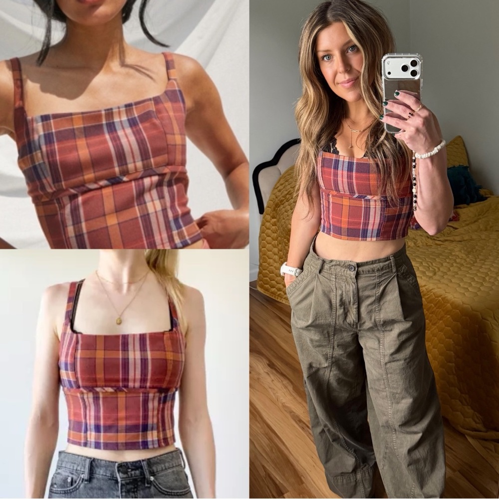 Urban Outfitters UO Luna check plaid cropped cami bustier Crop Top xs